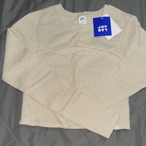 Women’s Joy Lab cropped tan/cream tee - long sleeve, size large